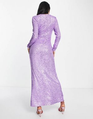 Фиолетовое платье макси с длинными рукавами и пайетками Modest Jaded Rose