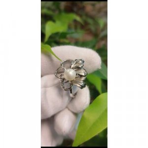 Перстень Морской бриз К-15031, серебро, 925 проба, родирование, фианит, жемчуг культивированный, размер 16, серебряный, черный Альдзена. Цвет: серебристый/черный/серебристый-черный