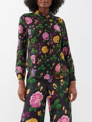 Рубашка из поплина с цветочным принтом , черный Carolina Herrera