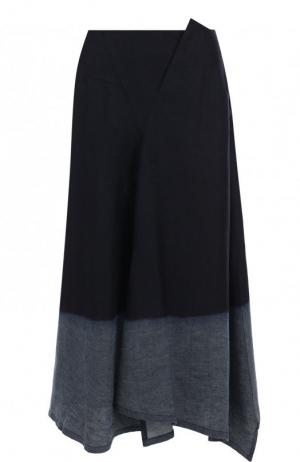 Льняная расклешенная юбка-миди Yohji Yamamoto. Цвет: синий