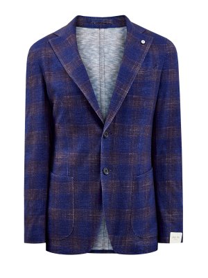 Пиджак в неаполитанском стиле с мелованным принтом клетку L.B.M. 1911. Цвет: синий