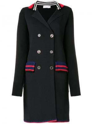 Двубортное пальто с отделкой в полоску Sonia Rykiel. Цвет: чёрный