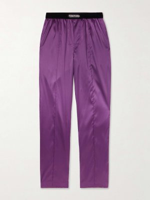 Пижамные брюки из эластичного шелкового атласа с бархатной отделкой TOM FORD, фиолетовый Ford