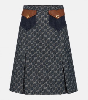 Джинсовая юбка миди с жаккардовым узором GG GUCCI, синий Gucci