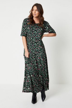 Платье миди с высоким леопардовым принтом , зеленый Wallis