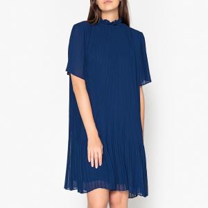 Платье короткое плиссированное с короткими рукавами SAMSOE AND. Цвет: синий