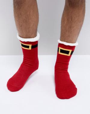 Носки-слиперы с Санта-Клаусом Christmas ASOS. Цвет: красный