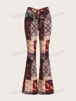 ICON Расклешенные брюки с низкой посадкой и принтом в стиле пэчворк, красный SHEIN