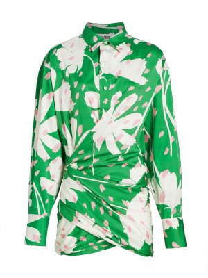Мини-платье-рубашка с запахом и цветочным принтом , зеленый Monse