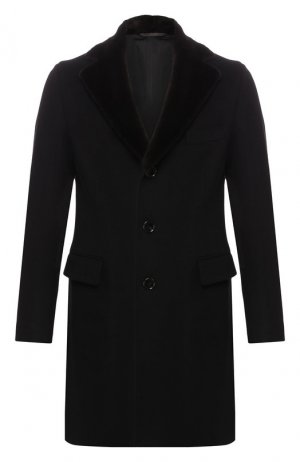 Кашемировое пальто с норковой отделкой воротника Andrea Campagna. Цвет: черный