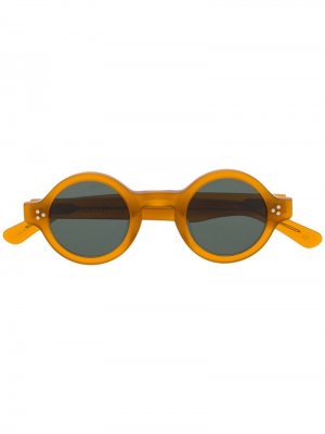 Солнцезащитные очки в круглой оправе Lesca. Цвет: оранжевый