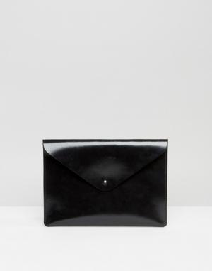 Черный лакированный клатч Leather Satchel Company. Цвет: черный