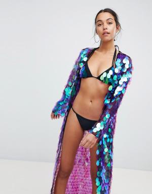 Пляжное кимоно макси с пайетками Jaded London. Цвет: мульти