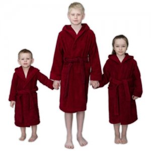 Халат махровый домашний детский размер 30 бордовый для мальчика и девочки в бассейн баню сауну BIO-TEXTILES. Цвет: бордовый/красный