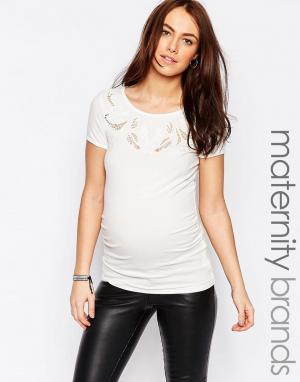 Трикотажная футболка для беременных с вышивкой Mamalicious Mama.licious. Цвет: белый