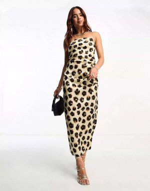 Платье миди-бандо кремового цвета с леопардовым принтом Vesper