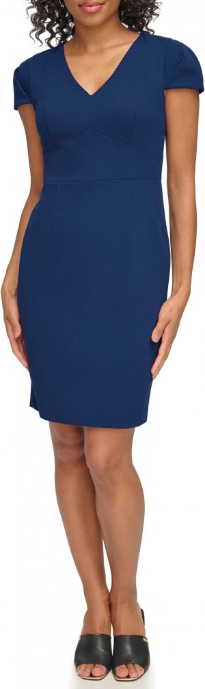 Платье-футляр с защипами и короткими рукавами , цвет Coastal Blue DKNY