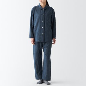 Пижама из двойной марли без боковых швов, темно-синий узор Muji