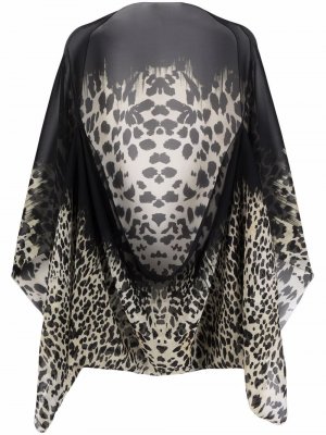 Шелковая шаль с леопардовым принтом Roberto Cavalli. Цвет: черный