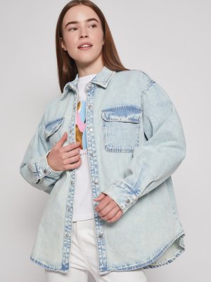 Джинсовая куртка-рубашка zolla. Цвет: голубой