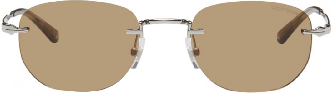 Серебристые и коричневые прямоугольные солнцезащитные очки Montblanc