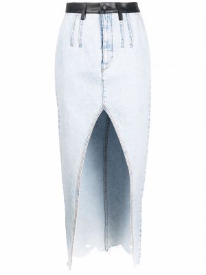 Джинсовая юбка с разрезом Alexander Wang. Цвет: синий
