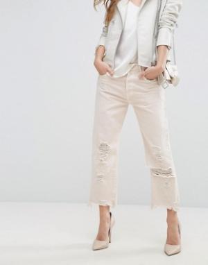 Прямые укороченные джинсы с завышенной талией и необработанным краем Ivy-Розовый J Brand