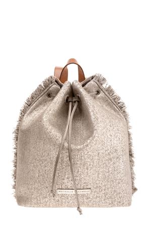 Женский рюкзак изо льна с кожаными деталями BRUNELLO CUCINELLI