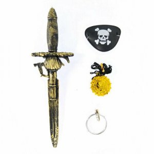 Набор пирата, карнавальный, детский, 4 предмета: кинжал, наглазник, клипса, медальон Happy Pirate. Цвет: золотистый