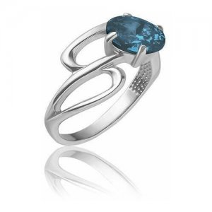 Кольцо с фианитом серебряное 40245075-голубой TOP CRYSTAL