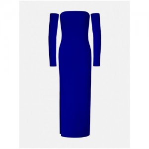 Платье-футляр миди с открытыми плечами и длинными рукавами, синий, S Lichi. Цвет: синий
