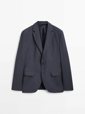Синий костюмный пиджак из 100% шерсти , темно-синий Massimo Dutti