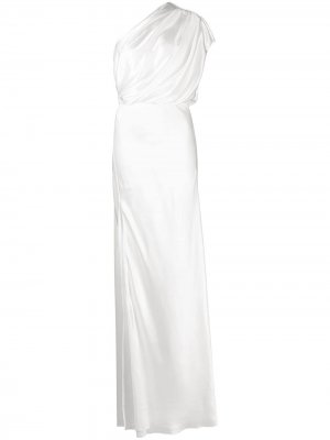 Шелковое платье на одно плечо со сборками Michelle Mason. Цвет: бежевый
