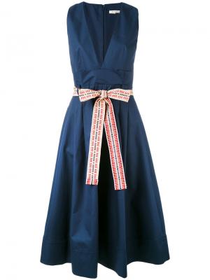 Платье с V-образным вырезом и поясом Miahatami. Цвет: синий
