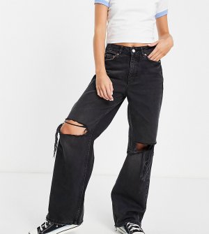 Черные джинсы в винтажном стиле с широкими штанинами и рваной отделкой -Черный цвет New Look Petite