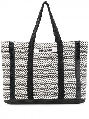 Плетеная сумка-тоут с бахромой Missoni Mare. Цвет: белый