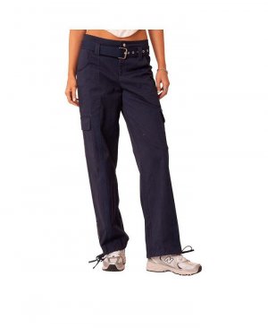 Женские брюки-карго с большими карманами, отдельным поясом, тканой тесьмой и молниями по подолу , синий Edikted