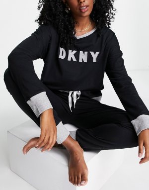 Комплект из лонгслива и джоггеров мягкого трикотажа черного цвета с логотипом -Черный DKNY