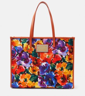 Большая сумка-шопер из холста с цветочным рисунком , мультиколор Dolce&Gabbana