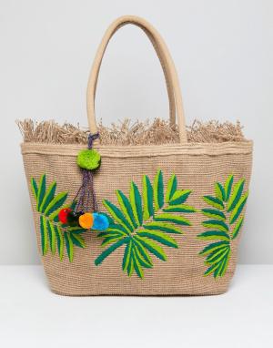 Структурированная пляжная сумка с ручной вышивкой America & Beyond. Цвет: мульти