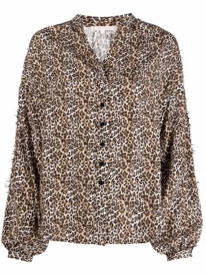 Шелковая блузка с леопардовым принтом Gold Hawk. Цвет: бежевый