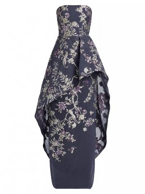 Бальное платье-купе без бретелек с цветочным принтом , темно-синий Marchesa Notte