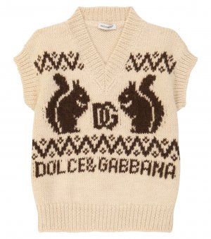 Жилет-свитер из шерсти и альпаки с логотипом, коричневый Dolce&Gabbana Kids