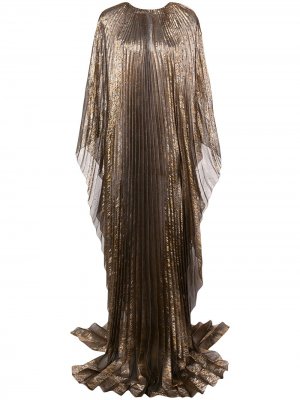 Плиссированное вечернее платье с кейпом Oscar de la Renta. Цвет: золотистый