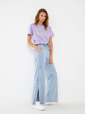 Широкие женские джинсовые брюки с высокой талией , открытое индиго родео LCW Jeans