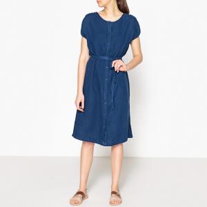 Платье из однотонного льна LINE HARRIS WILSON. Цвет: синий морской
