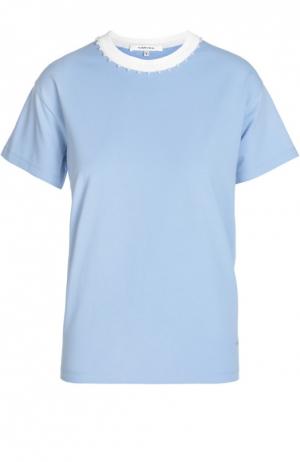 Хлопковая футболка с круглым вырезом Carven. Цвет: голубой