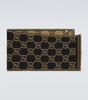 Шерстяной жаккардовый шарф с узором GG , черный Gucci