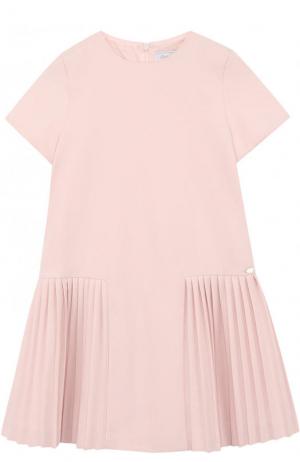 Трикотажное мини-платье с плиссированной юбкой Tartine Et Chocolat. Цвет: розовый