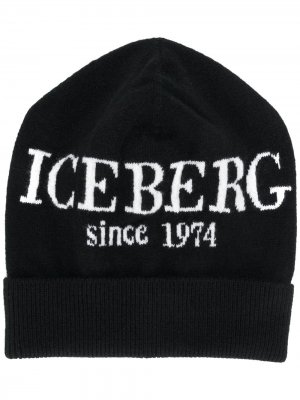 Шапка бини с контрастным логотипом Iceberg. Цвет: черный